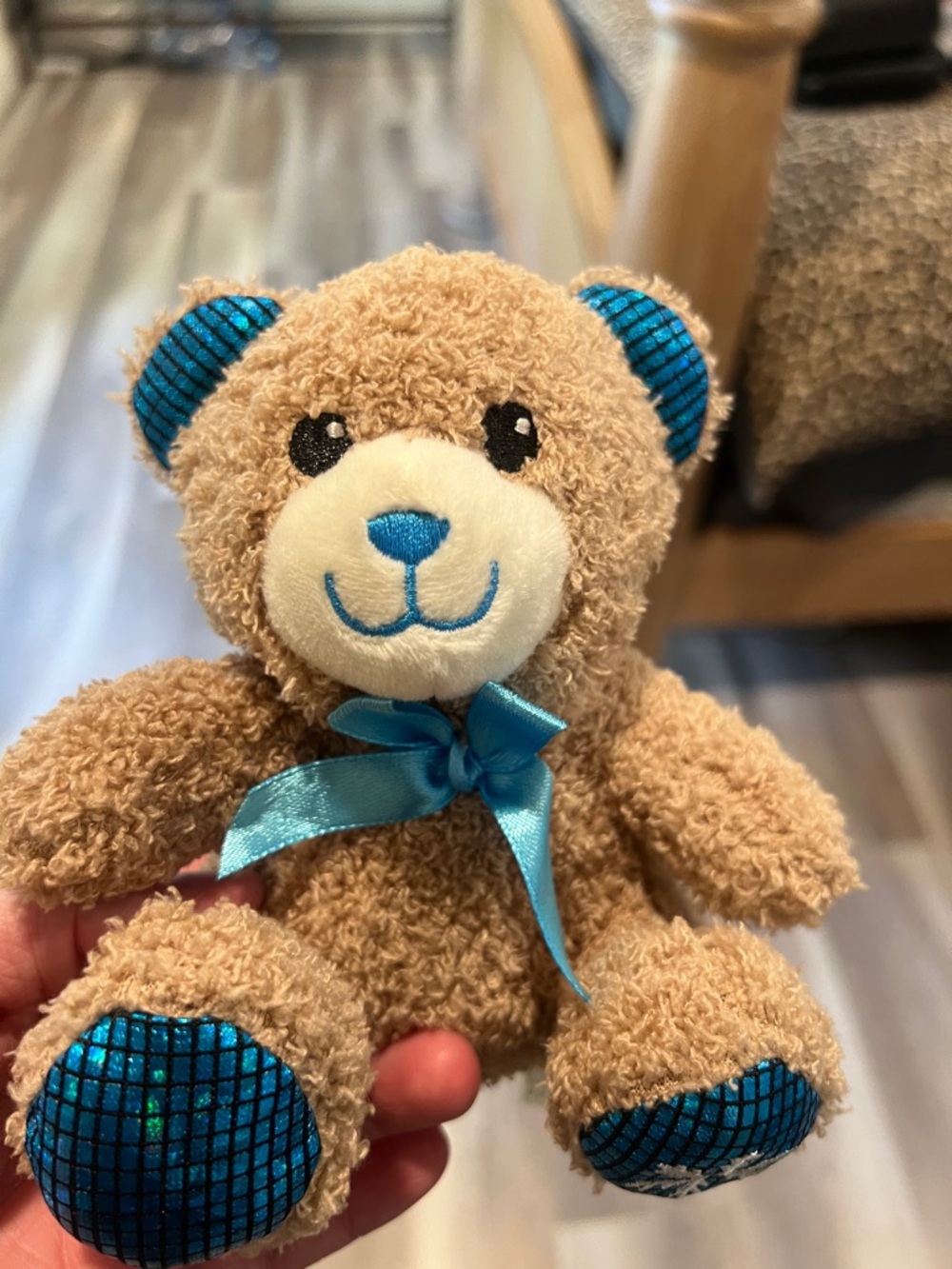 Plush Teddy Bear with Blue Accents - Soft Beige Kids Toy